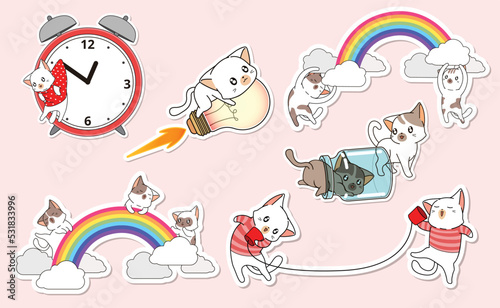adorable cat sticker cartoon collection