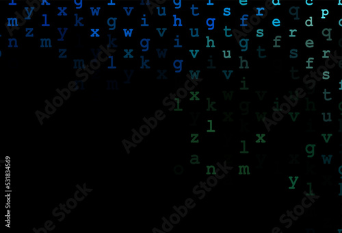 Dark blue, yellow vector layout with latin alphabet.