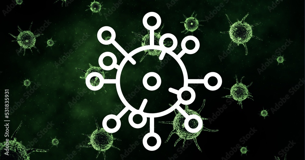 Digital illustration of Coronavirus Covid-19 over cells floating in background Digital illustration of Coronavirus Covid-19 over cells floating in background