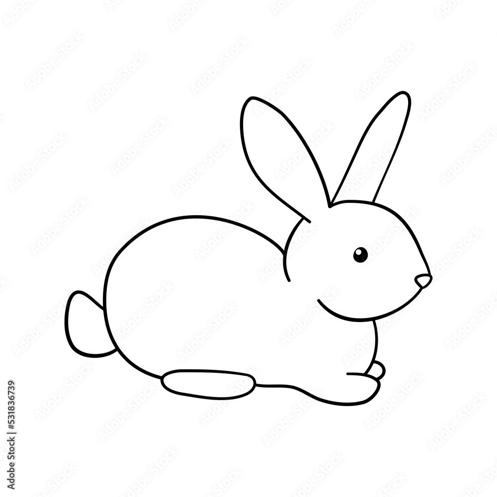 Cute outline rabbit. Vector illustration lovely bunny isolated on white background. Easter simbol farm animal for coloring page Cute outline rabbit. Vector illustration lovely bunny isolated on white background. Easter simbol farm animal for coloring page