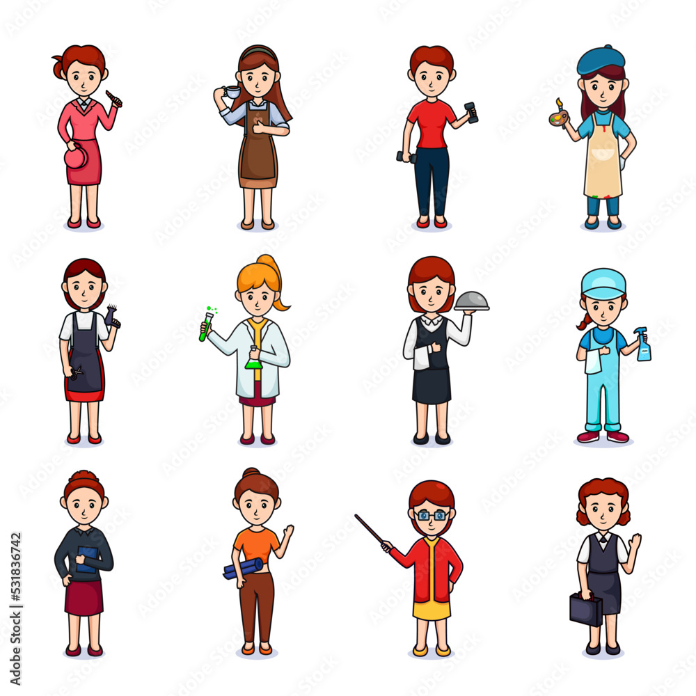 Set of character professions female cartoon 