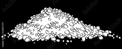 White silhouette of heap of soil or rubble isolated on black background. Design element. photo