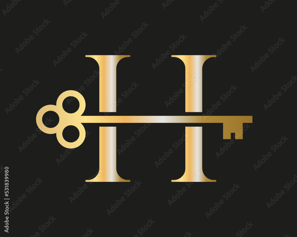 Letter H Real Estate Logo Concept With Home Lock Key Vector Template. Luxury Home Logo Key Sign Letter H Real Estate Logo Concept With Home Lock Key Vector Template. Luxury Home Logo Key Sign