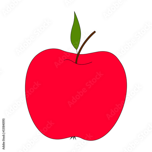 A red apple with a green leaf. An isolated apple on a white background. Colored fruits