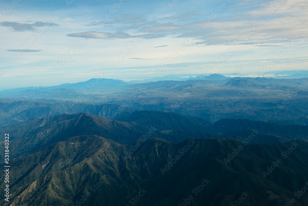 Top view aerial photo of mountains with copyspace