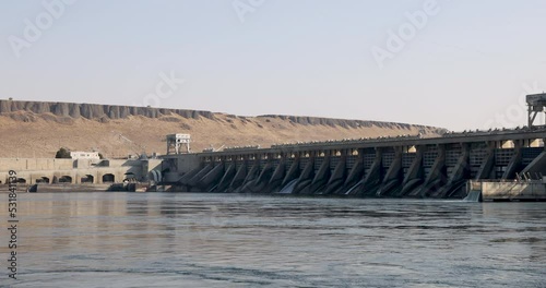 McNary Dam on Columbia River spillways. 1.4-mile long concrete river dam spans the Columbia River. Operated by the U.S. Army Corps of Engineers. Hydroelectric power generation, recreation. photo
