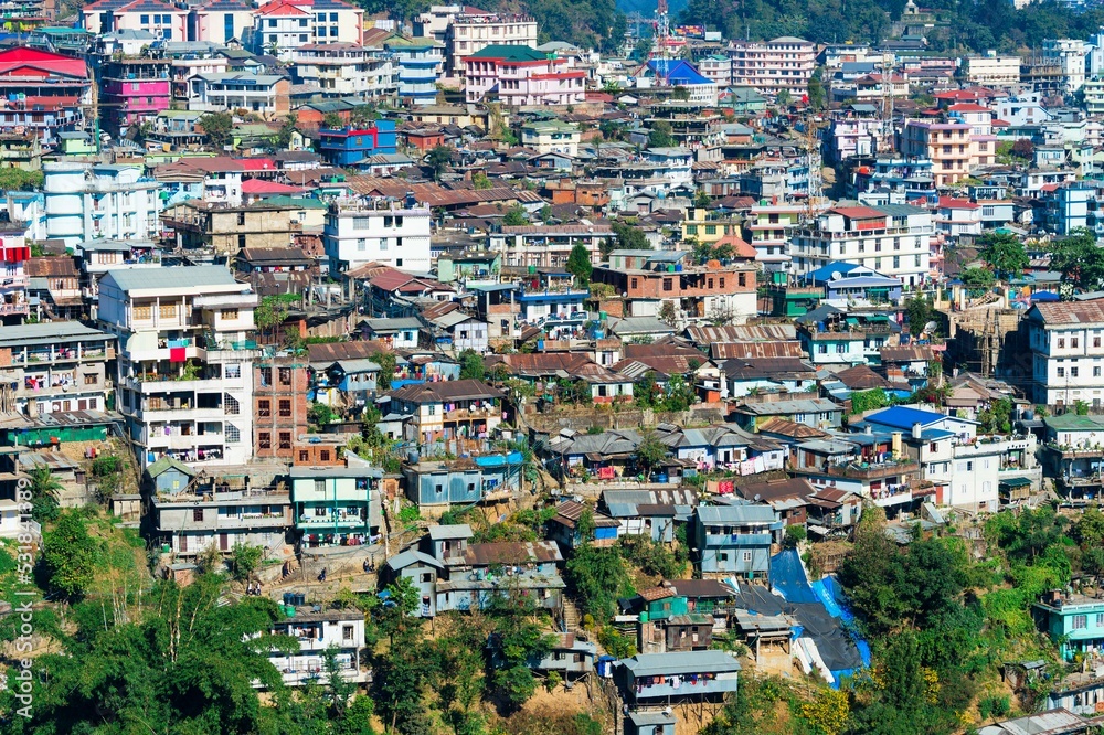 Sea of houses, view over Kohima city, Nagaland, India, Asia