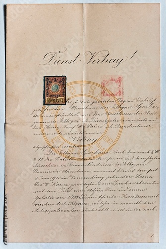 Contract of employment of Sparkassa Elbogen in Suetterlin script from 1902, former Czechoslovakia