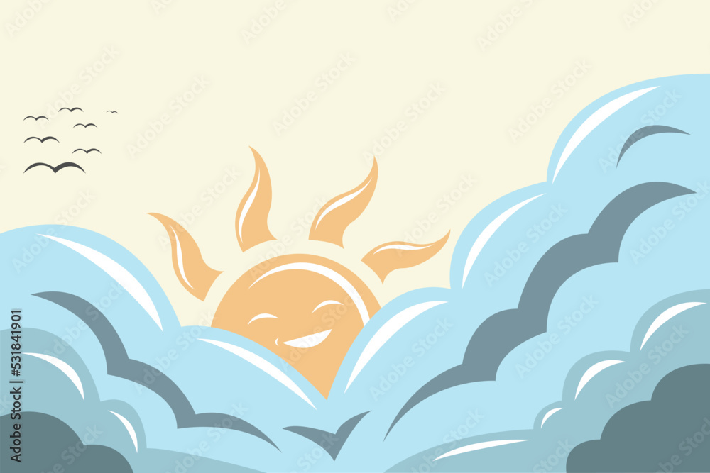 cloud sky background with smiling sun