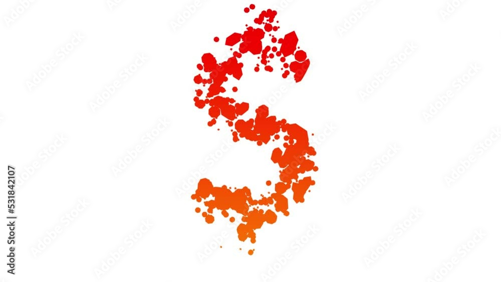 colorful red and orange dollar - peso sign, colour blots style font on white, isolated - loop video