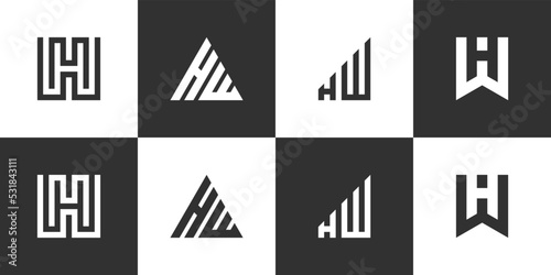 Set of HW or WH letter logo design vector template.