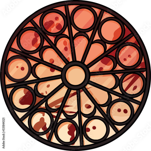 Gothic rosette window doodle. Vampire stained glass window concept. Halloween spooky hand drawn element. Vector graphic illustration for stickers, labels, prints, laser cut files, stationery