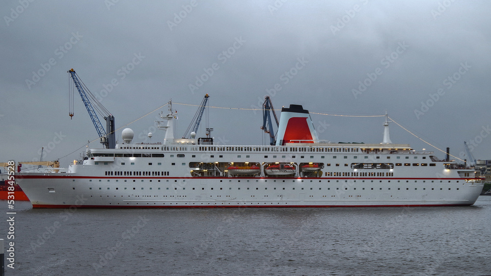 Classic German luxury cruiseship cruise ship liner in port of Hamburg, Germany Classic German luxury cruiseship cruise ship liner in port of Hamburg, Germany