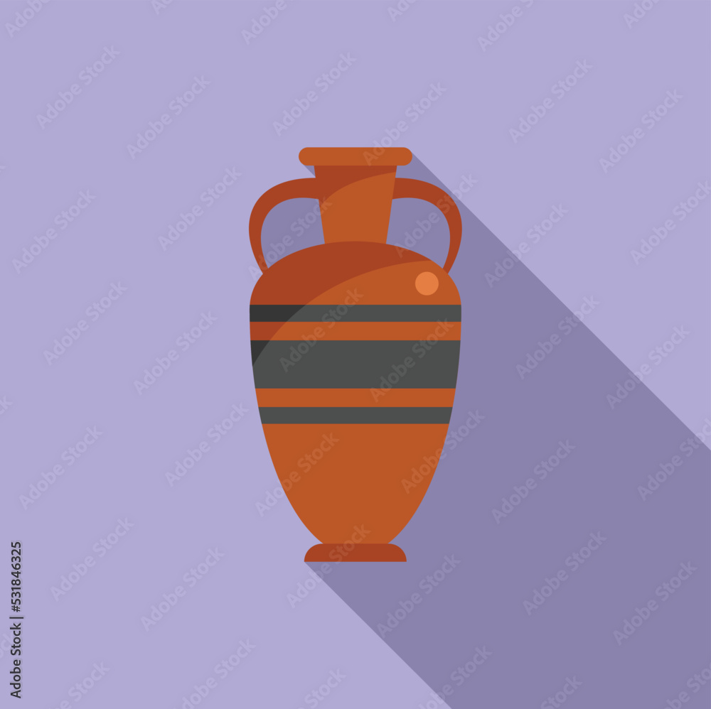 Clay amphora icon flat vector. Greek pot. Old pottery