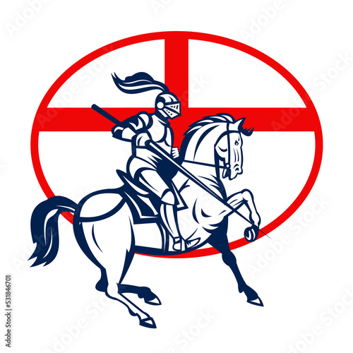English Knight Riding Horse England Flag Circle Retro