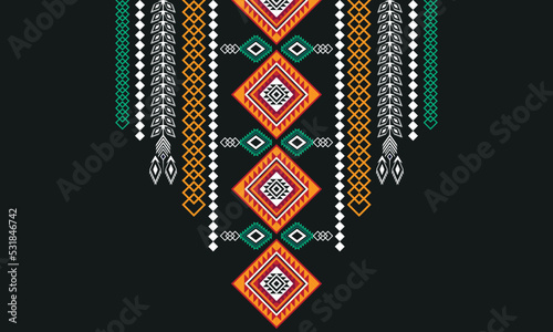Geometric Ethnic oriental pattern traditional .Floral necklace embroidery design.