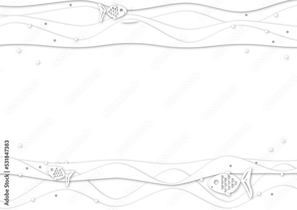 White geometric wave papercut background, wavy abstract mixed 3d environment design pattern, water with fish origami style illustration White geometric wave papercut background, wavy abstract mixed 3d environment design pattern, water with fish origami style illustration