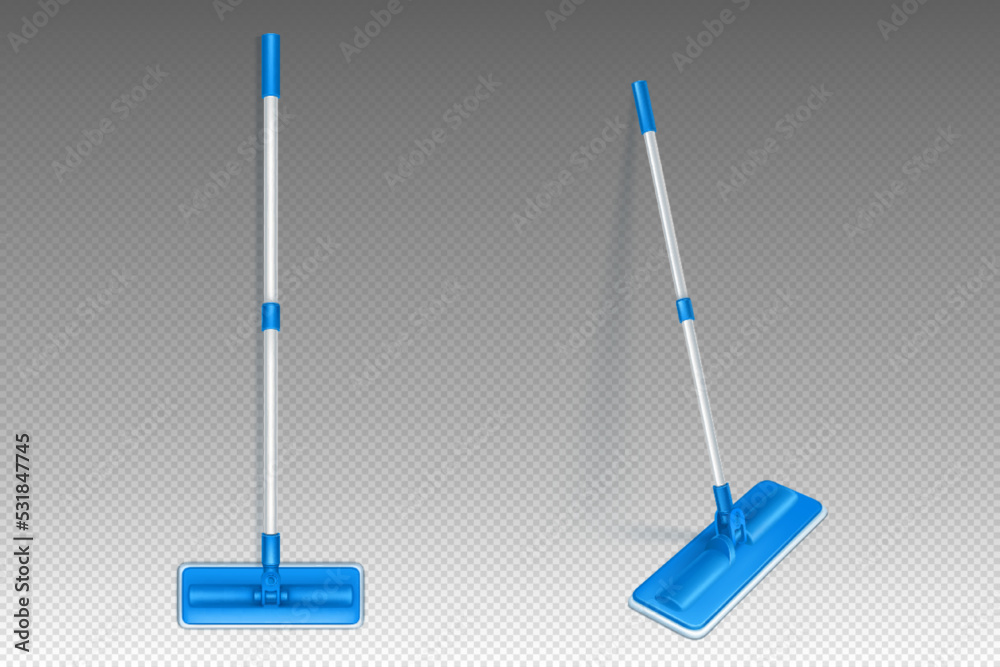 Mop or swab household cleaning equipment isolated on transparent background. Tool for wet floor washing with sponge and long handle. Sanitary inventory, Realistic 3d vector illustration, clip art Mop or swab household cleaning equipment isolated on transparent background. Tool for wet floor washing with sponge and long handle. Sanitary inventory, Realistic 3d vector illustration, clip art