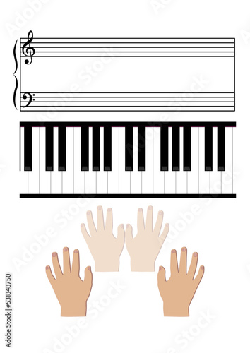 Piano fingering vector illustration and sheet music