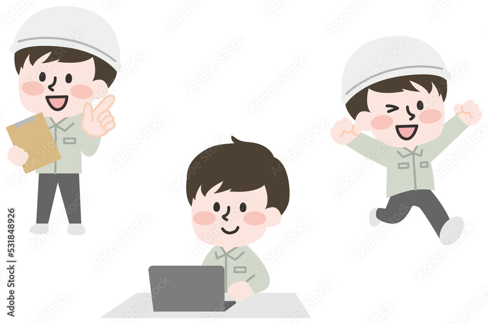 工事現場や工場で働く社員のイラスト