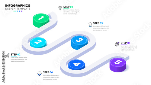 Infographic template. Isometric line with 5 steps and numbers