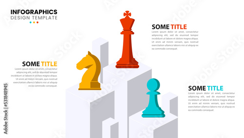 Infographic template. Chess on columns with 3 steps and text