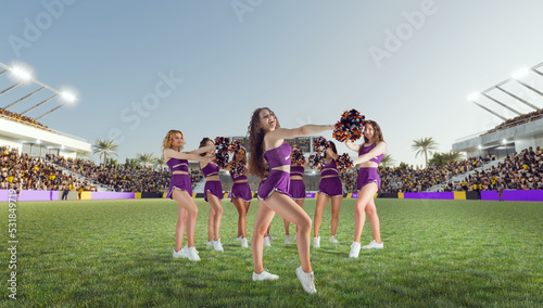 Group of cheerleaders in action on stadium