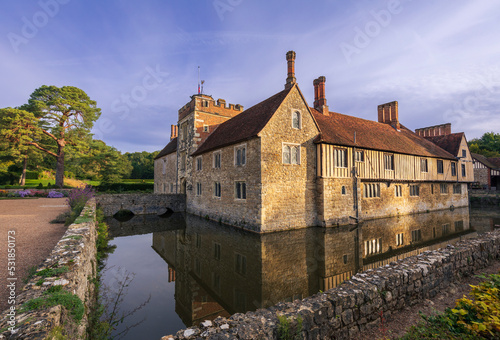 Early morning autumn light on the medieval ightham mote manor house in the Kent countryside south east England