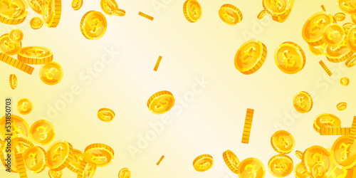 Fototapeta Naklejka Na Ścianę i Meble -  British pound coins falling. Scattered gold GBP