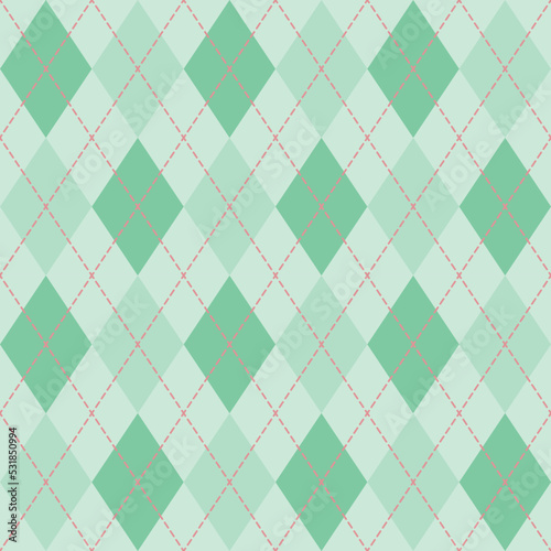 Argyle plaid seamless pattern sweater vest green and red color stripes white background , Christmas day decorection Vector illustration .	