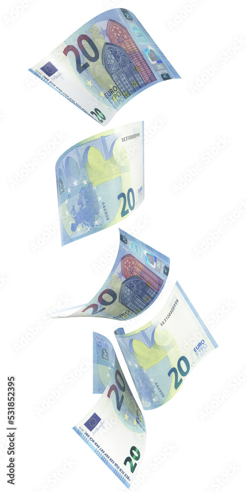 20 Euro-Scheine in vertikaler Anordnung - obrazy, fototapety, plakaty 