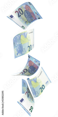 Obraz na płótnie 20 Euro-Scheine in vertikaler Anordnung w salonie