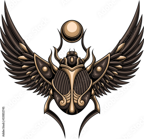 scarab beetle illustration with egyptian style drawing