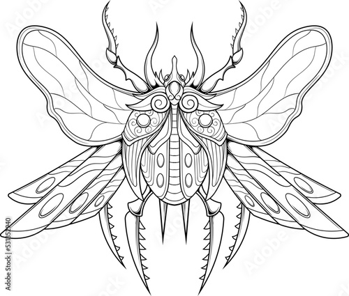 scarab beetle illustration with egyptian style drawing