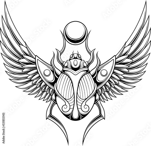 scarab beetle illustration with egyptian style drawing