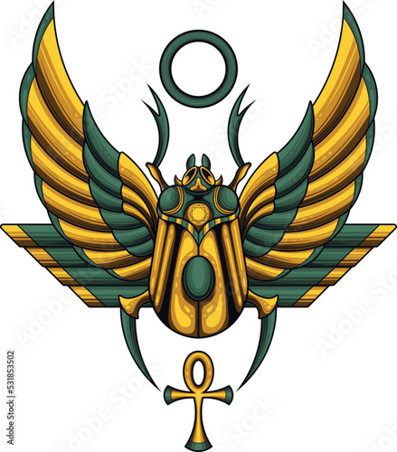 scarab beetle illustration with egyptian style drawing