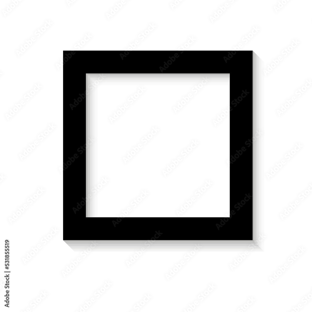 Black empty photo or picture frame with shades isolated on white background. Vector illustration. Wall decor. Square photo frame Black empty photo or picture frame with shades isolated on white background. Vector illustration. Wall decor. Square photo frame