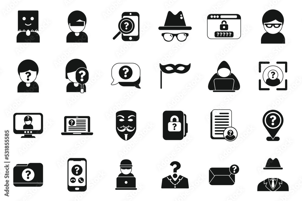 Anonymous icons set simple vector. Human hidden. Identity information Anonymous icons set simple vector. Human hidden. Identity information