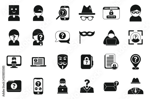 Anonymous icons set simple vector. Human hidden. Identity information
