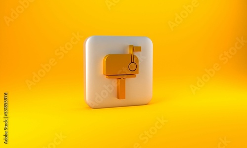 Obraz na plátně Gold Mail box icon isolated on yellow background