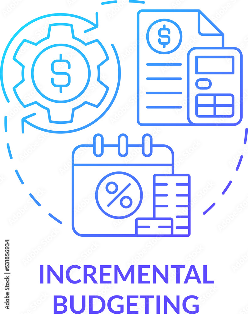 Incremental budgeting blue gradient concept icon. Financial planning method abstract idea thin line illustration. Isolated outline drawing Incremental budgeting blue gradient concept icon. Financial planning method abstract idea thin line illustration. Isolated outline drawing
