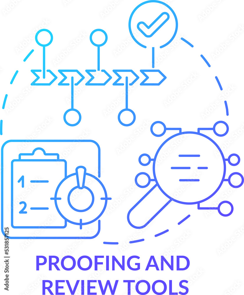 Proofing and review tools blue gradient concept icon. Manage feedback process abstract idea thin line illustration. Business tool. Isolated outline drawing
