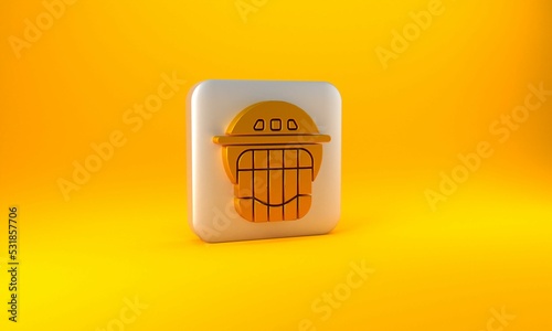 Photography Gold Hockey helmet icon isolated on yellow background