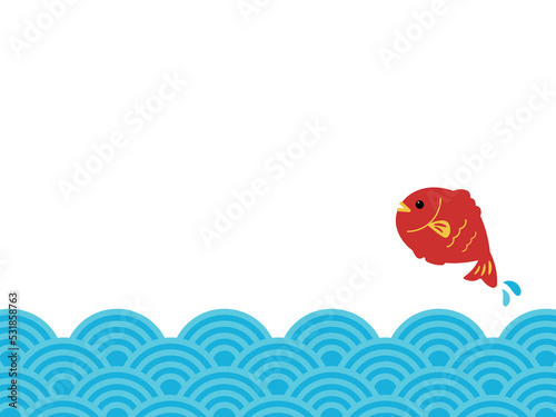 鯛と青海波模様の背景　横位置