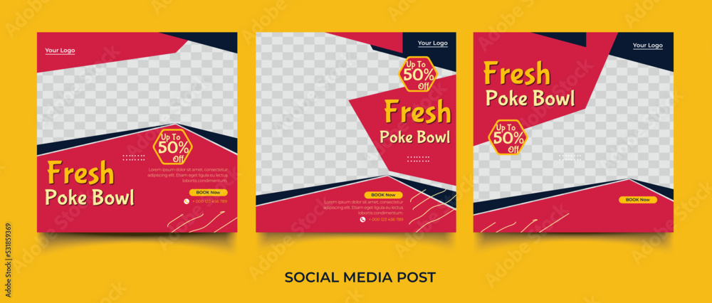 Fresh poke bowl social media post