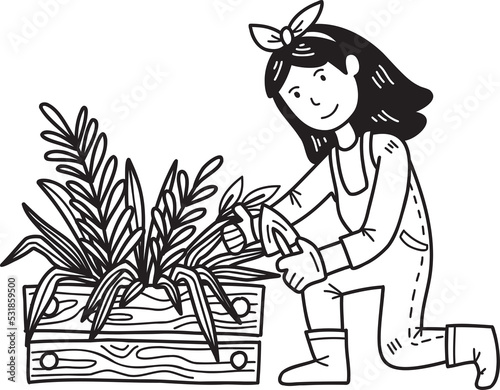 Hand Drawn female farmer picking fruits and vegetables illustration