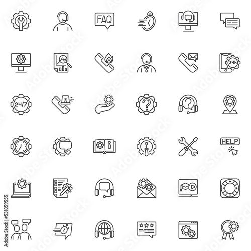 Technical support line icons set