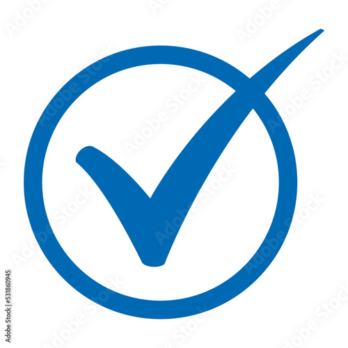 Blue round check mark, line drawing