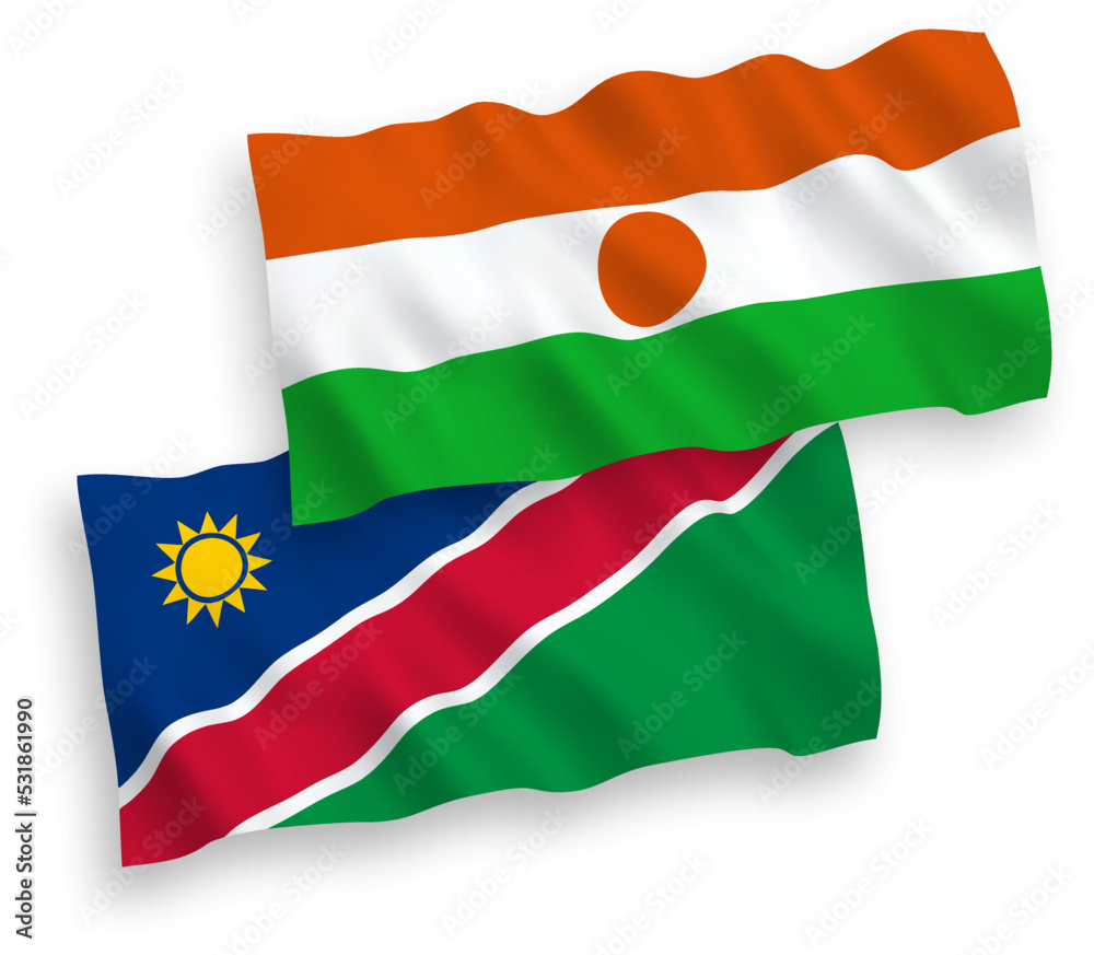 Flags of Republic of the Niger and Republic of Namibia on a white background