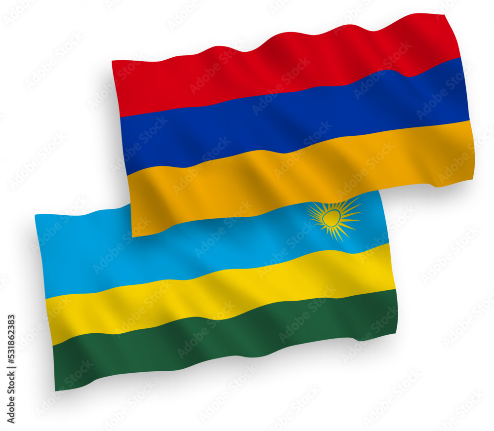 Flags of Republic of Rwanda and Armenia on a white background Flags of Republic of Rwanda and Armenia on a white background